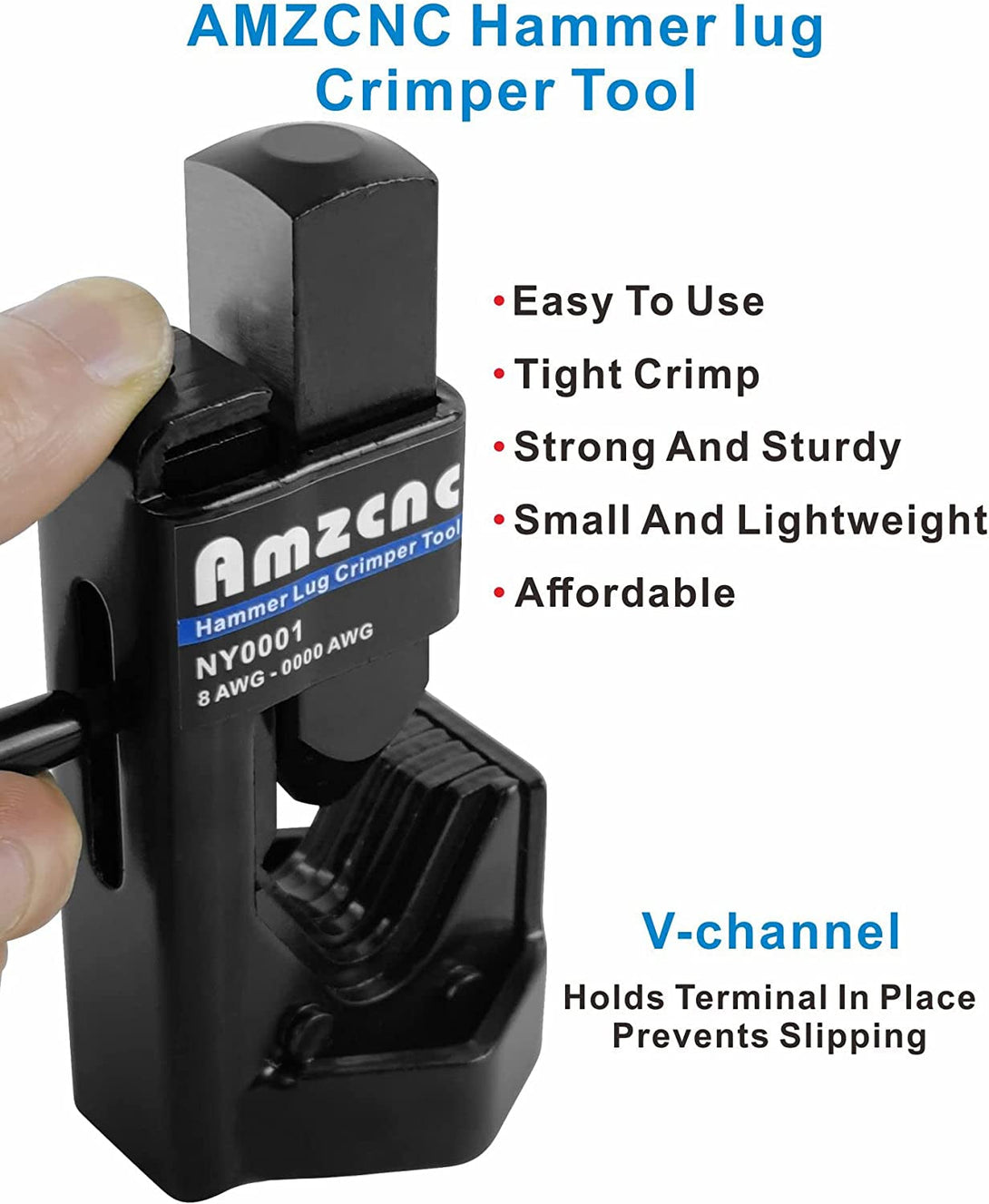 AMZCNC Hammer Lug Crimper Tool - 0000 AWG Battery and Welding Cables( 8 AWG to 4/0 Wire Gauge)