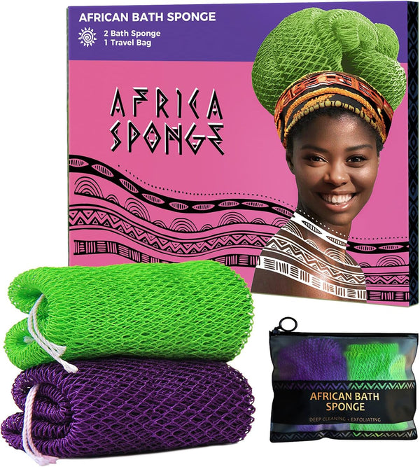 African Net Sponge Authentic - 2 Pieces Real African Loofah Shower Sponges - Body Scrubber Exfoliating Washcloth - Africa Bath Sponges for Back Scrubber Shower Accessories