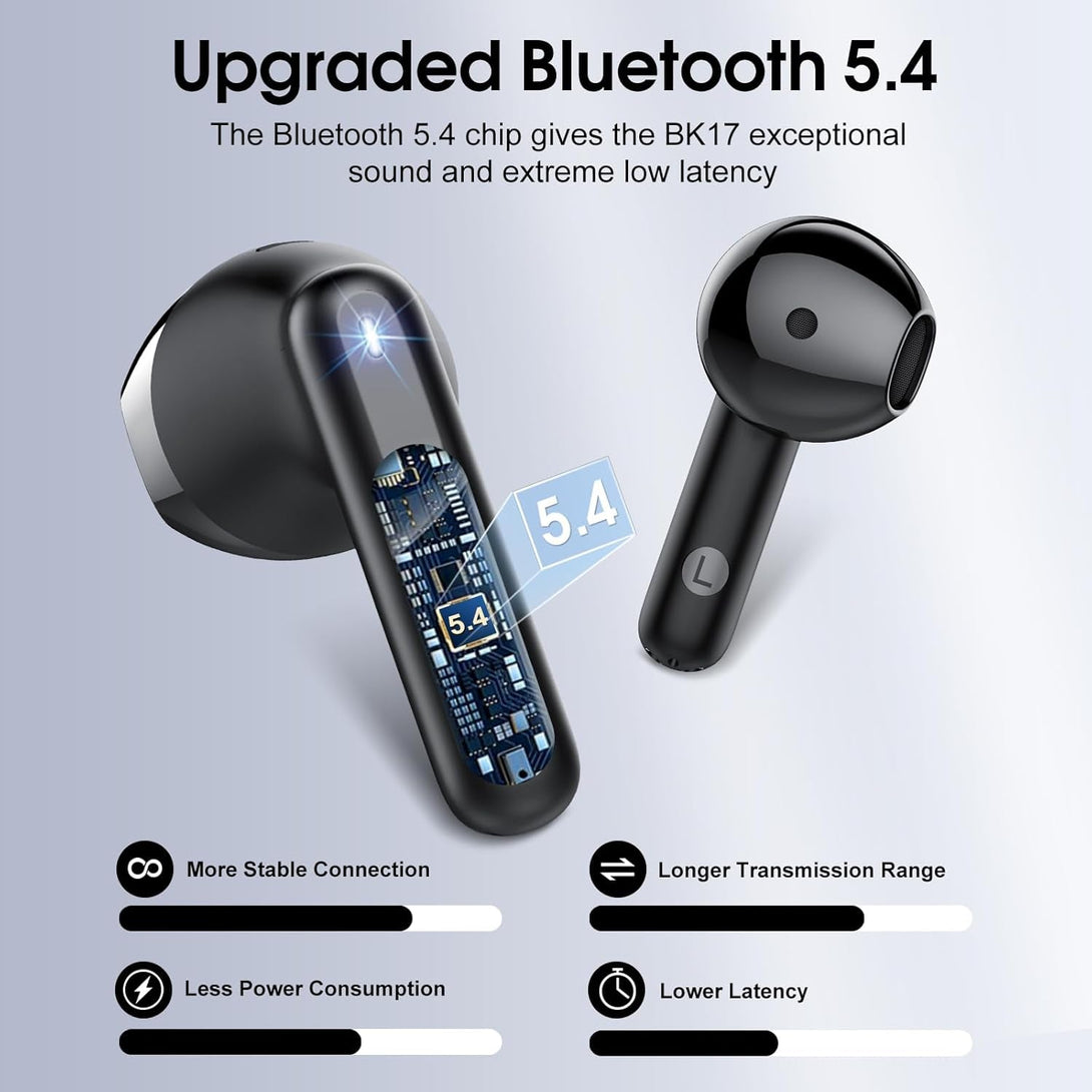Wireless Earbuds, 2025 Bluetooth 5.4 Headphones in Ear Buds 3D Bass Stereo, 40H Ultralight Bluetooth Earbuds with 4 ENC Noise Cancelling Mic, USB-C LED, IP7 Waterproof Earphones for Android Ios Pad
