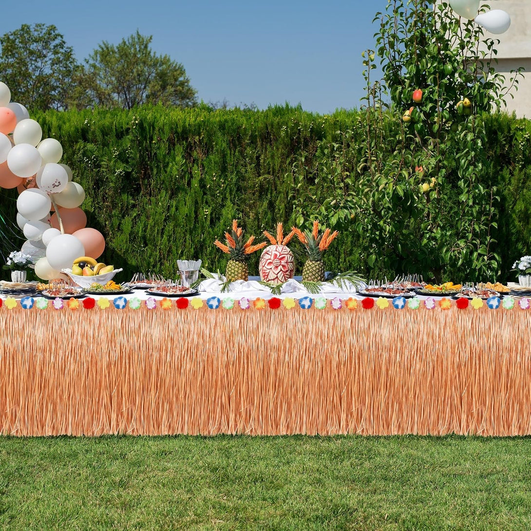 Luau Party Decorations, 1PCS Yellow Hawaiian Table Skirt Party Decorations, Flower 108 X 29.5" Grass Table Skirts Luau Party Favors, Luau Table Skirt for Summer Tropical Hula Parties Decor Accessories