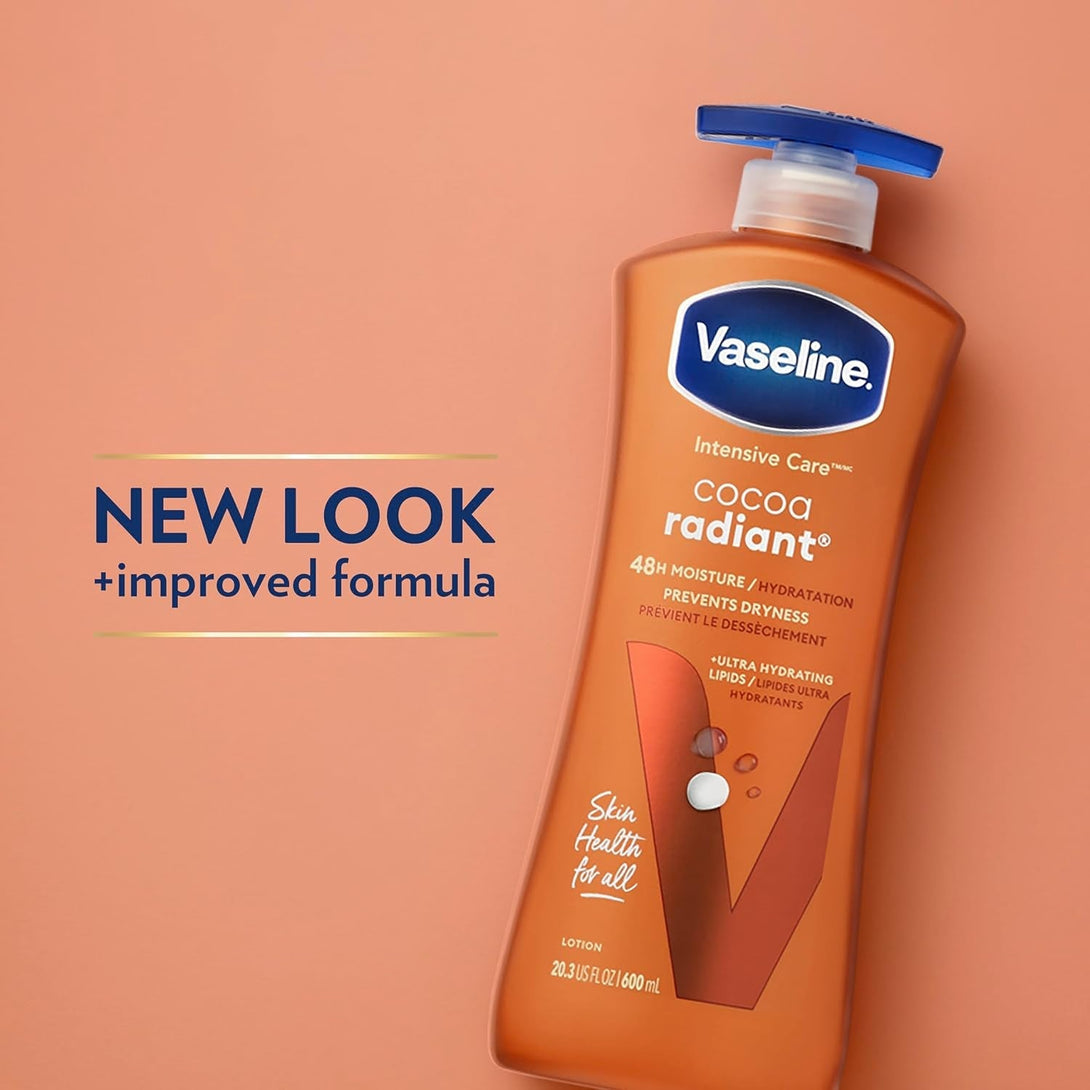 Vaseline Intensive Care Body Lotion Cocoa Radiant for Dry Skin Lotion Made with Ultra-Hydrating Lipids and Pure Cocoa Butter for a Long-Lasting, Radiant Glow 20.3 Oz