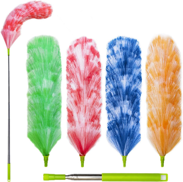 4 Pack Washable Electrostatic Duster, Extendable Pole 25" to 55", Feather Duster for Cleaning, Electrostatic Feather Duster