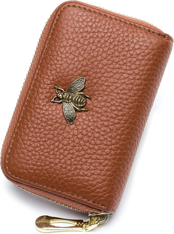Imeetu RFID Credit Card Holder, Small Leather Zipper Card Case Wallet for Women