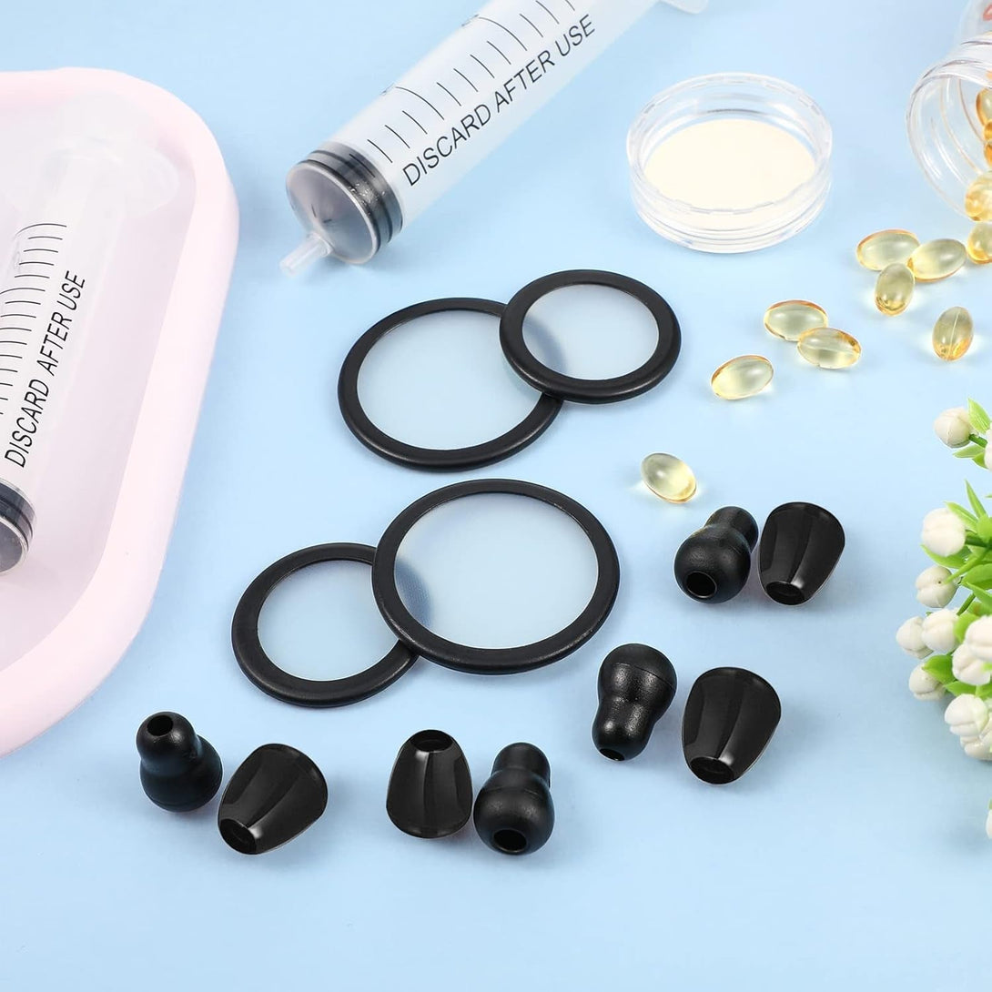 2 Sets Stethoscope Replacement Parts Adult and Pediatric Replacement Diaphragm and Silicone Stethoscope Ear Tips Accessories(Black)