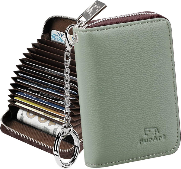 Furart Credit Card Wallet, Zipper Business Card Holder for Women, RFID Blocking, Keychain Wallet, Compact Size