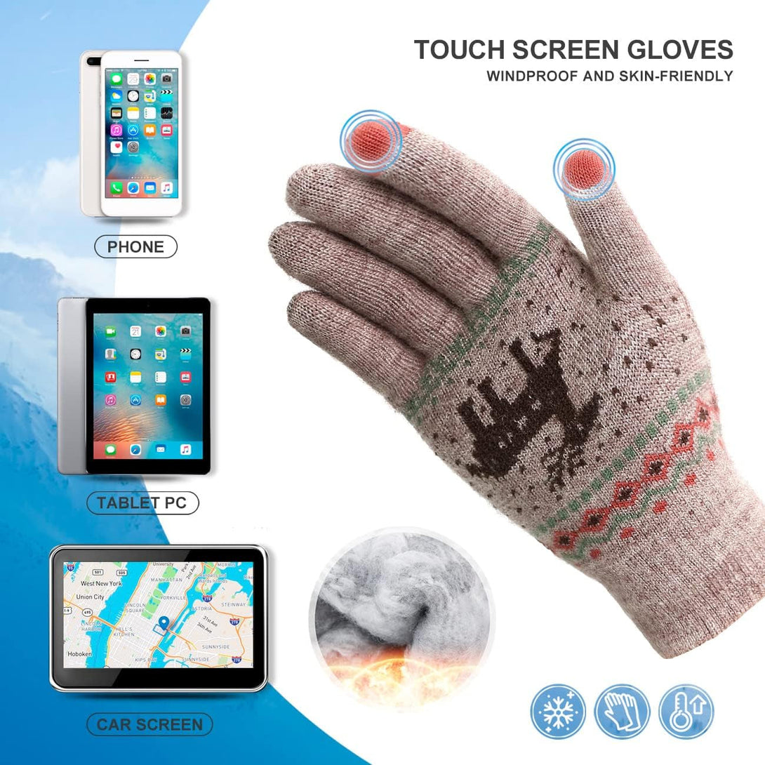 HÖTER Winter Touch Screen Gloves Snow Flower Printing Keep Warm for Women and Men