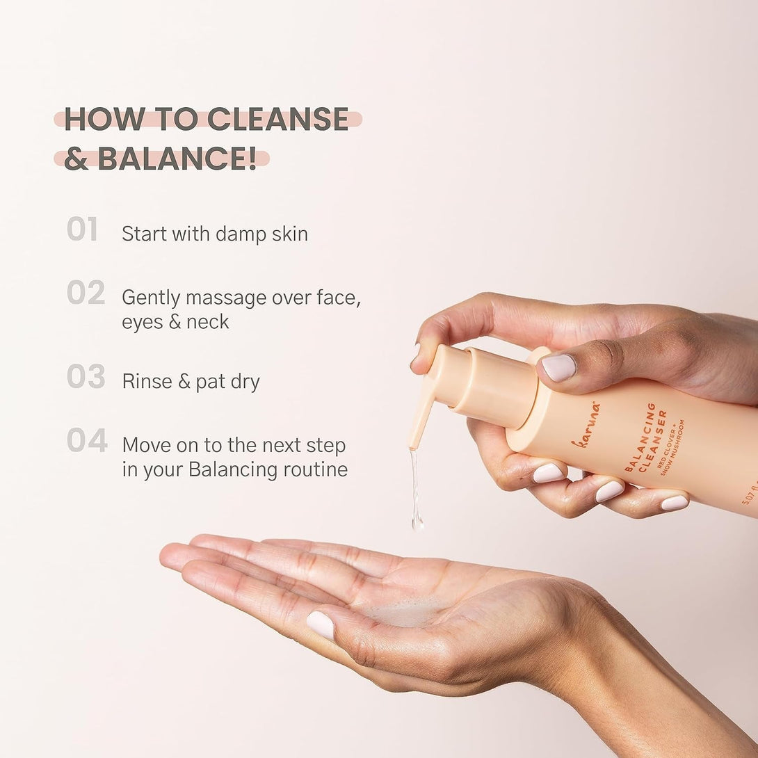 Karuna Balancing Facial Cleanser with Red Clover, Snow Mushroom, Lavender Flower Water, Hydrating, Soothing Foaming Face Wash, Facial Cleanser, 150 Ml