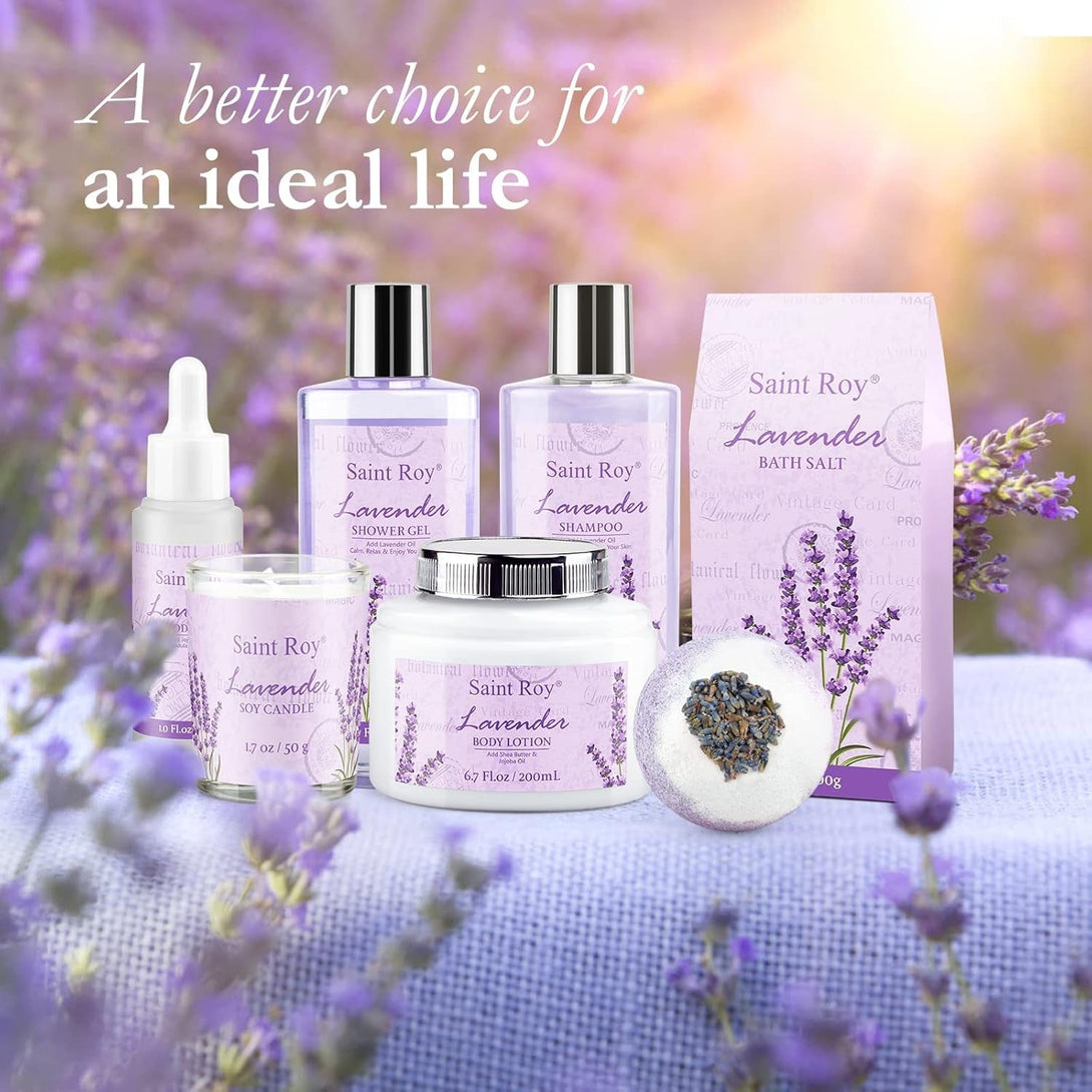 Lavender Scented Gifts for Mom Spa Gift Baskets for Women - Spa Baskets for Women Gift Lavender Gifts for Women, Bath Set with Shower Gel, Home Spa Kit Gifts for Her, Christmas, Mothers Day