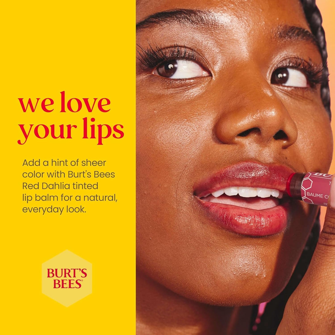 Burt'S Bees Lip Tint Balm Valentines Day Gifts with Long Lasting 2 in 1 Duo Tinted Balm Formula, Color Infused with Hydrating Shea Butter for a Natural Buildable Finish, Fiery Red Dahlia (2-Pack)