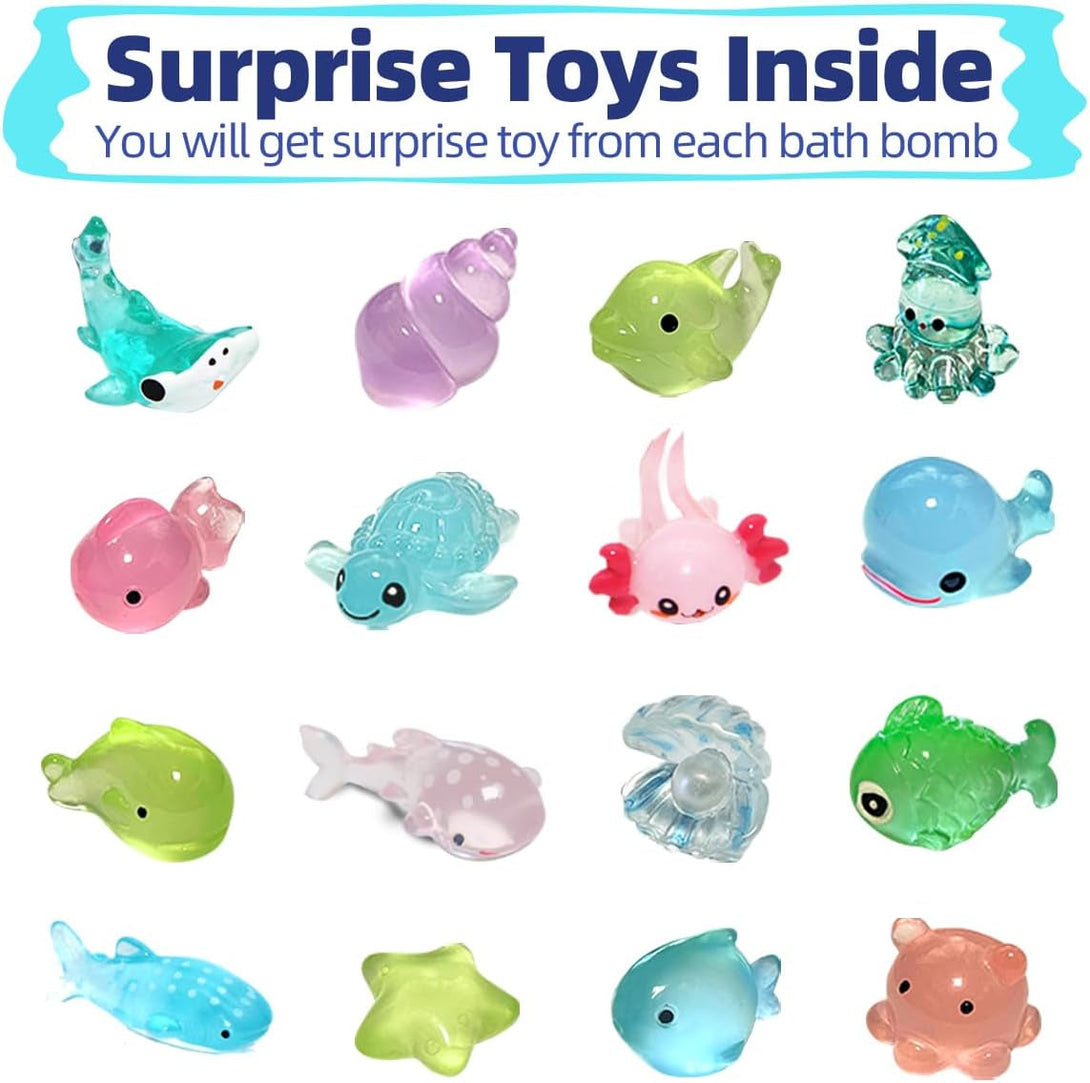 Bath Bombs for Kids with Surprise Toys Inside, 12 Pack Shell Kids Bath Bombs Gift Set for Girls Boys Birthday, Easter, Christmas, Halloween, Handmade Organic Bath Fizzy Bomb with Sea Animal for Child