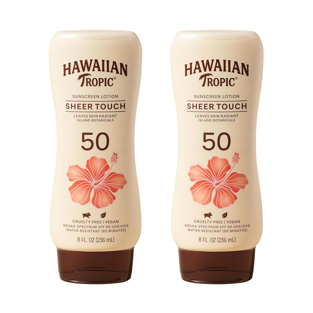 Hawaiian Tropic Sheer Touch Lotion Sunscreen SPF 50, 8Oz Twin Pack | Hawaiian Tropic Sunscreen SPF 50, Sunblock, Broad Spectrum, Oxybenzone Free, 8Oz Each