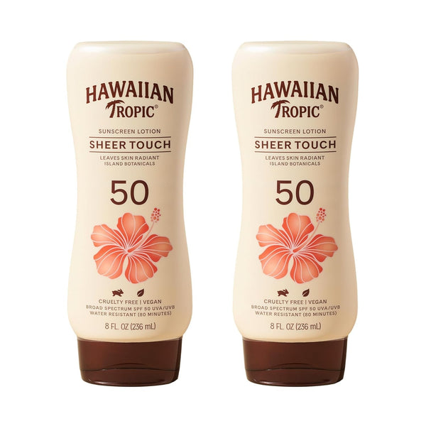 Hawaiian Tropic Sheer Touch Lotion Sunscreen SPF 50, 8Oz Twin Pack | Hawaiian Tropic Sunscreen SPF 50, Sunblock, Broad Spectrum, Oxybenzone Free, 8Oz Each