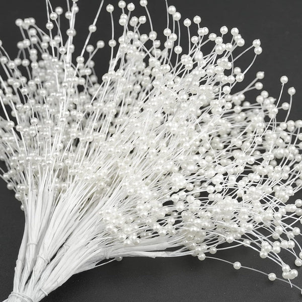 100 Pieces String Pearl Sticks Pearls for Crafts, Artificial Pearls String Beads for Wedding Bridal Flower Bouquet, Wedding Party Table Decor, Corsage, Christmas Garland, DIY Accessories (White)