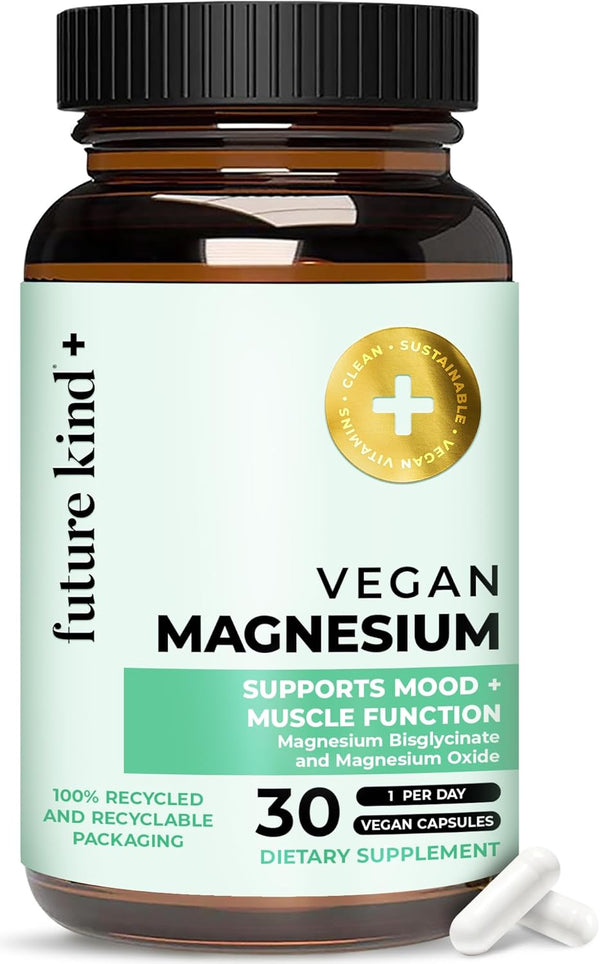 Future Kind Vegan Chelated Magnesium Supplement - Most Bioavailable & 6X More Potent Magnesium Capsules - Supports Sleep, Energy & Muscle Functions (30Ct)