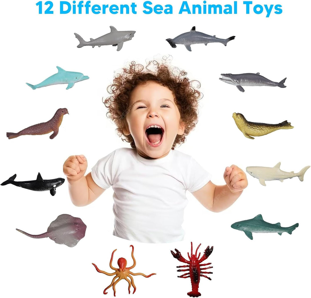 Kids Bath Bombs with Surprise Toys Inside, 12 Pack Shell Organic Bath Bombs for Kids with Ocean Sea Animals for Girls Boys Toddlers, Marine Shark Bath Bomb Gift for Easter Birthday Bubble Bath