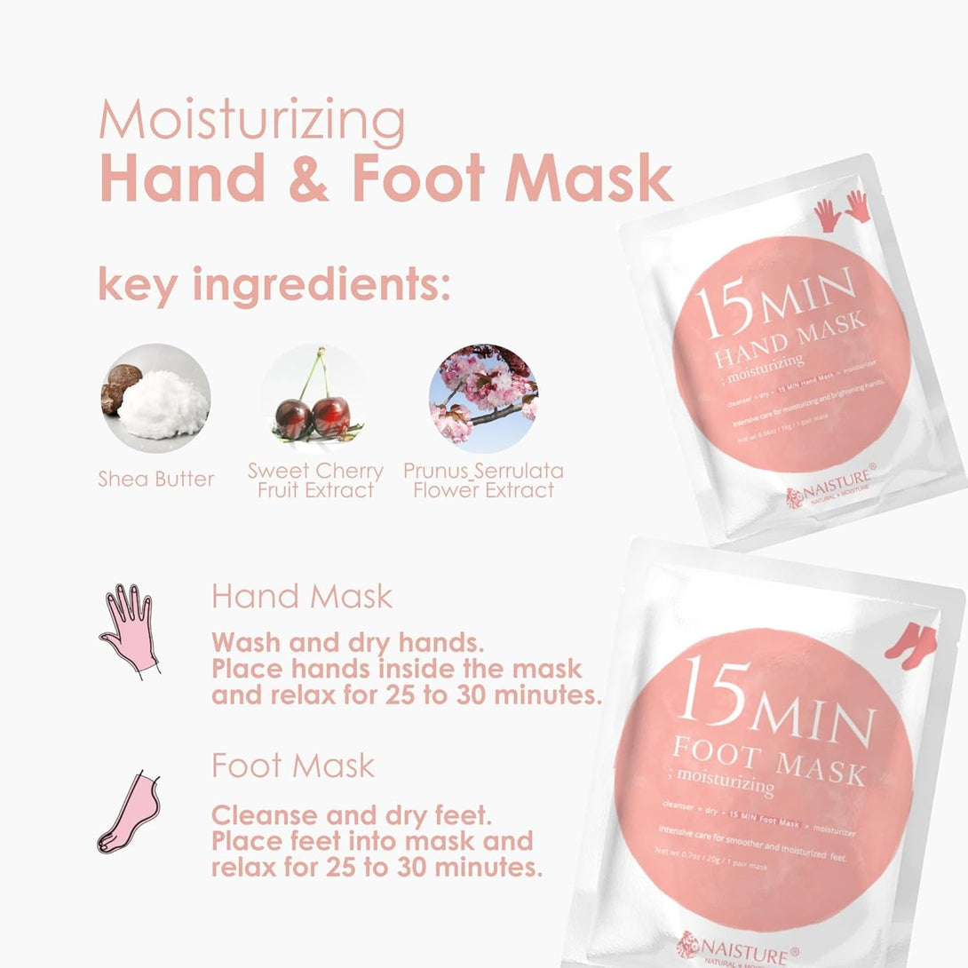 15 Min Pamper Me Kit by Naisture – Korean Spa Kit for Women with Hair Mask, Hand and Foot Masks, Eye Mask, and Face Masks