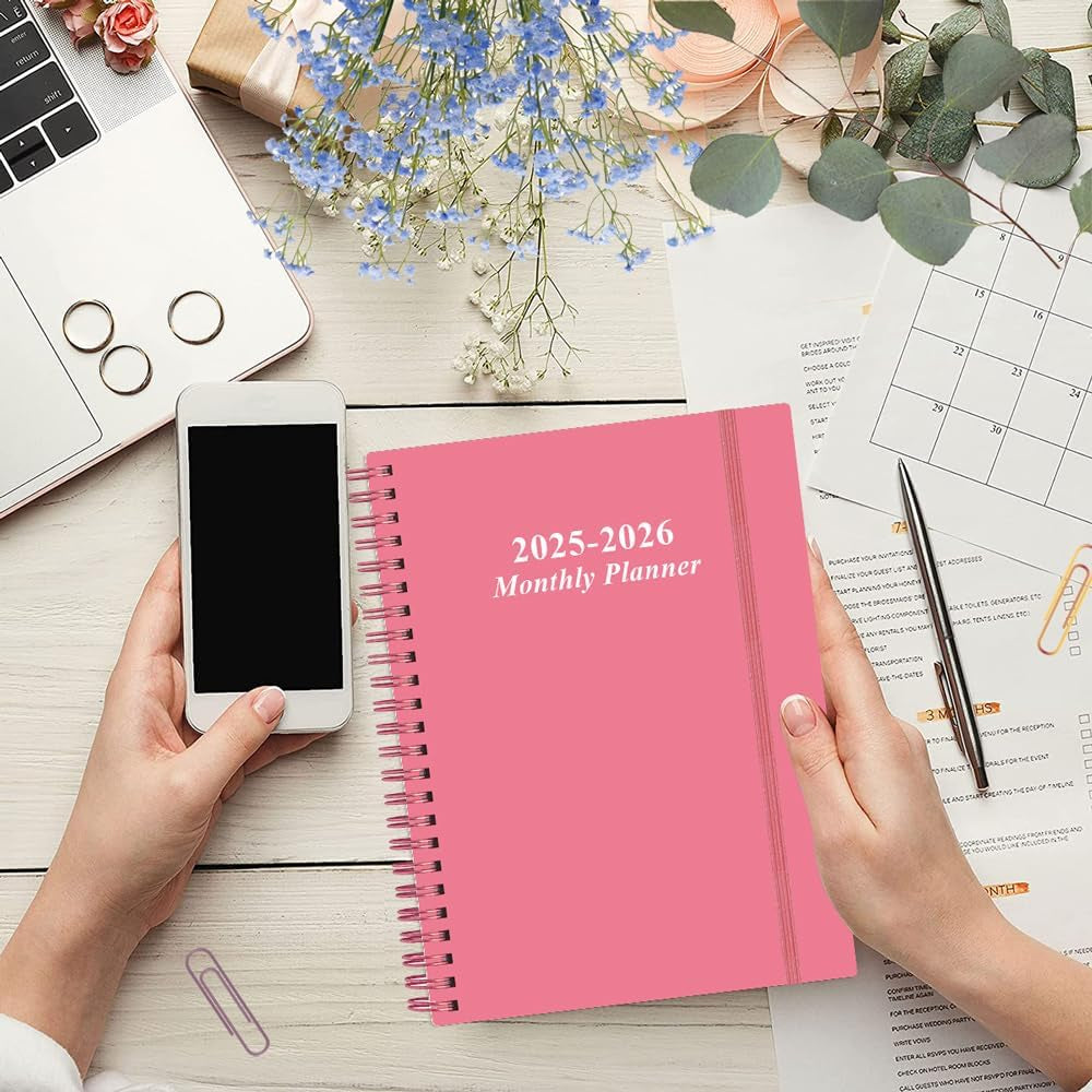 2025-2026 Monthly Planner - July 2025 - December 2026, Two Pages per Month, 18 Monthly Calendar/Planner with Tabs, Strong Twin-Wire Binding, Inner Pocket, 6.4" X 8.5", Pink