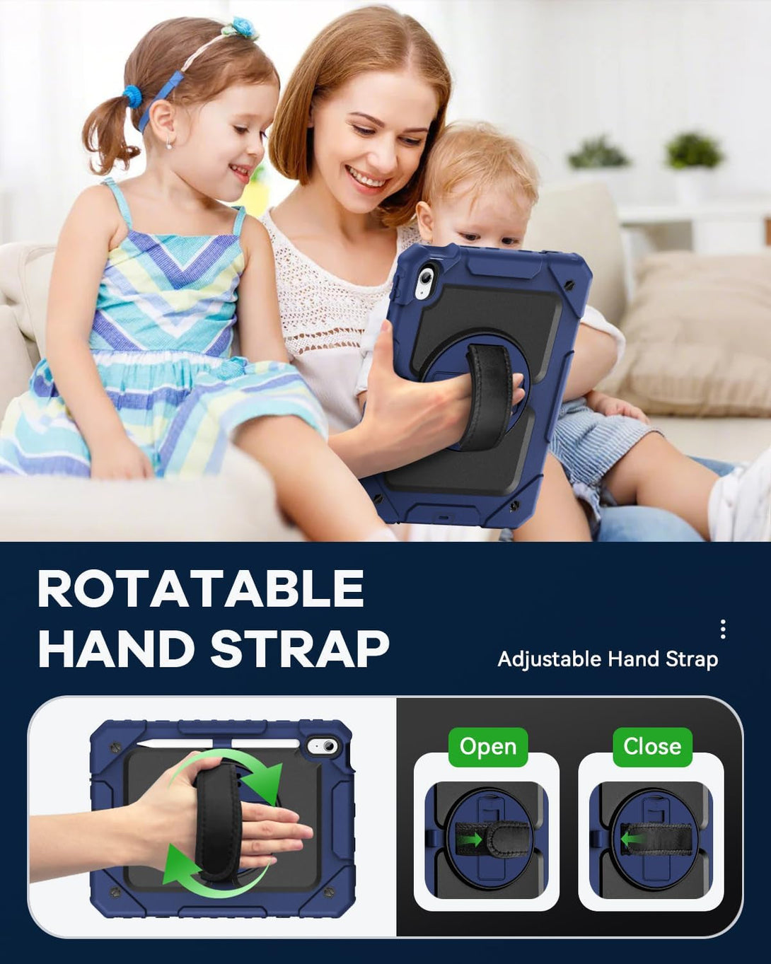 Cantis Case for Ipad 11-Inch (A16) 2025/ Ipad 10Th Generation 2022 (10.9 Inch) with Screen Protector, Ipad 11Th Case with 360 Degree Rotating Stand/Shoulder Strap/Pencil Holder, Navy Blue