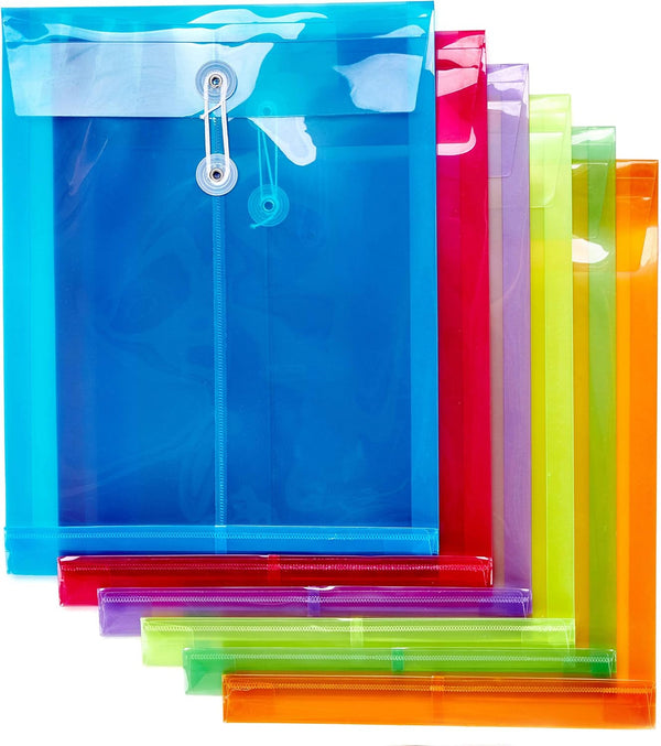 6 Pack Plastic Envelopes Poly Envelopes Expandable Files Document Folders with Button & String Tie Closure - Letter A4 Size - 1-1/4 Inch Expansion - for School Office & Home (Assorted Color)