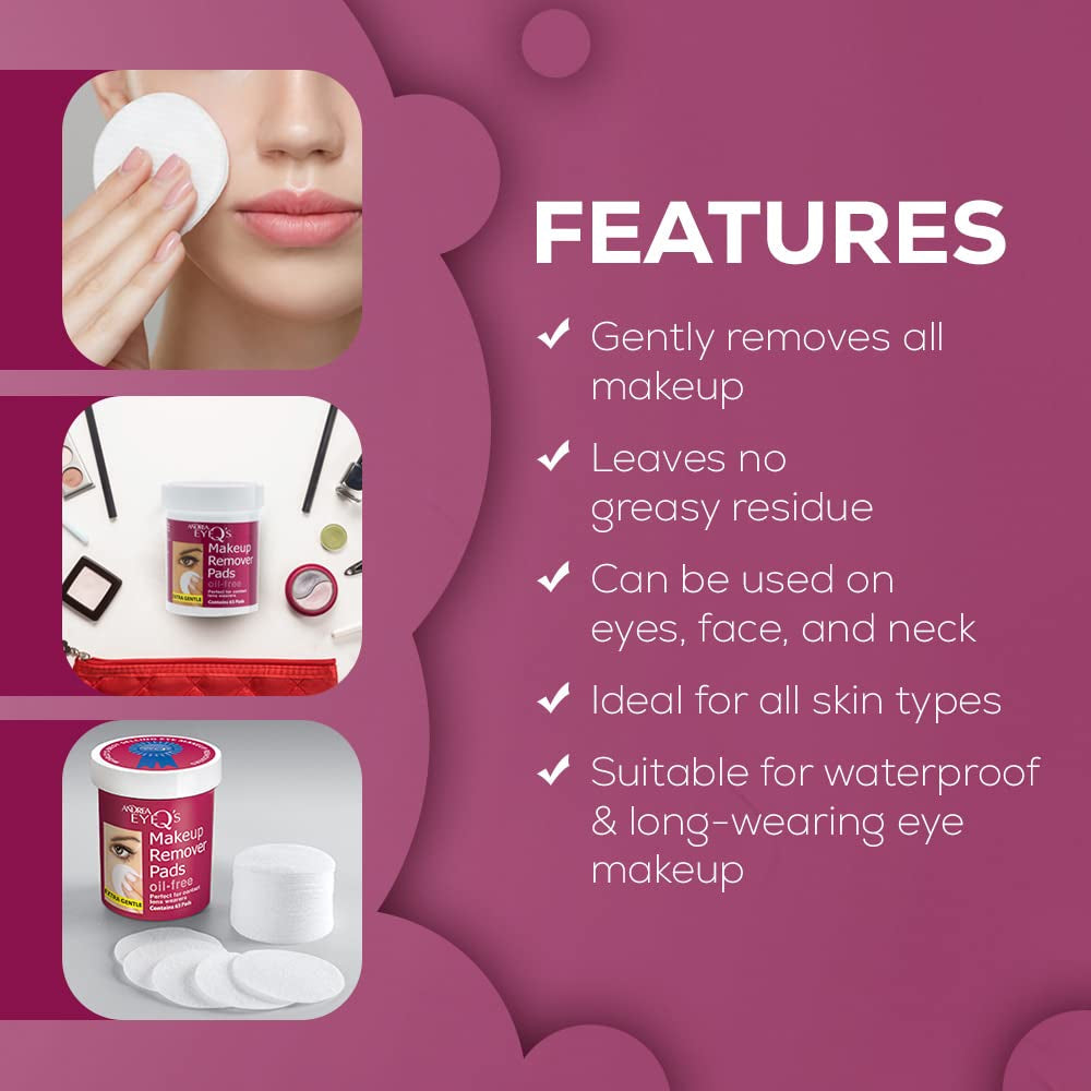 Andrea Eye Q'S Oil-Free Eye Makeup Remover Pads, 65-Count (Pack of 3)
