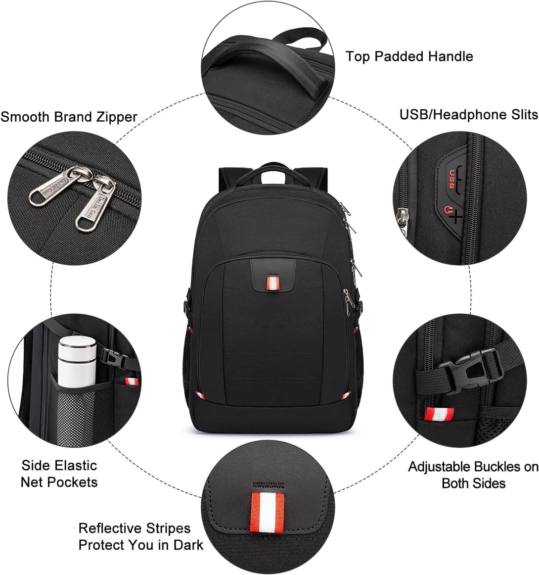 Della Gao Travel Laptop Backpack, 18Inch Large Travel Backpack for Men and Women with USB Charging Port Business Computer Back Pack(Black, 18.4 Inch)