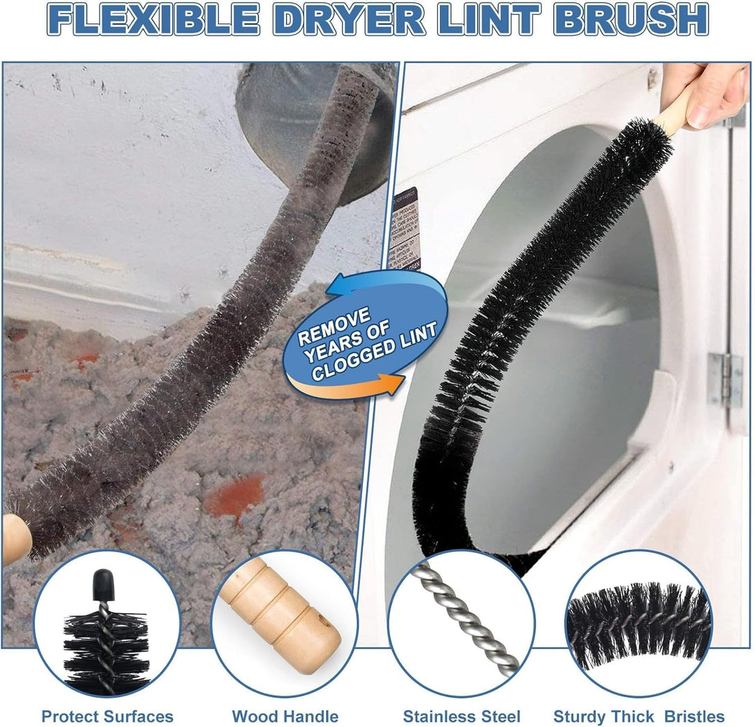 2 Pieces Dryer Vent Cleaner Kit Compatible with All Vacuum Cleaner, Dryer Lint Brush and Vacuum Hose Attachment with Stretch Universal Connector, Quickly Lint Remover