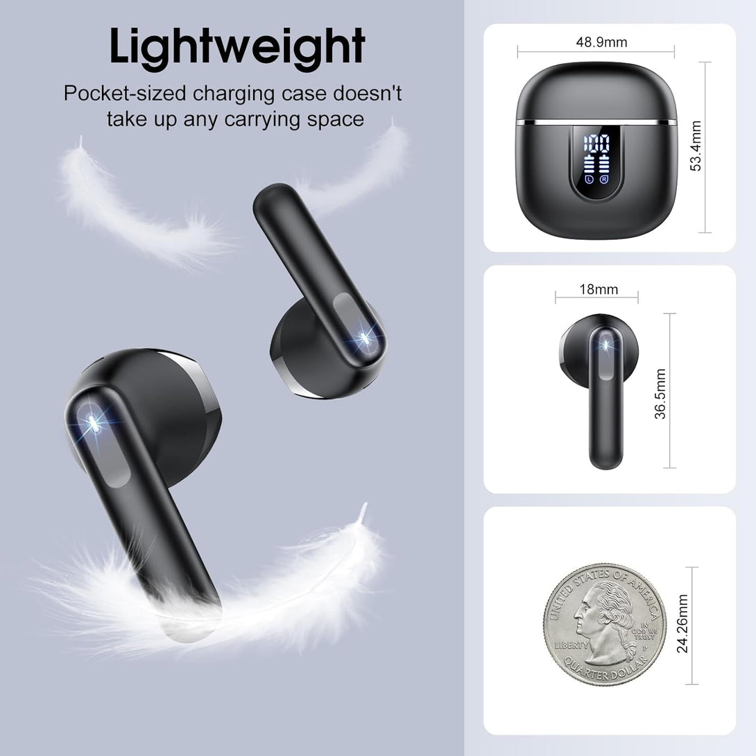 Wireless Earbuds, 2025 Bluetooth 5.4 Headphones in Ear Buds 3D Bass Stereo, 40H Ultralight Bluetooth Earbuds with 4 ENC Noise Cancelling Mic, USB-C LED, IP7 Waterproof Earphones for Android Ios Pad