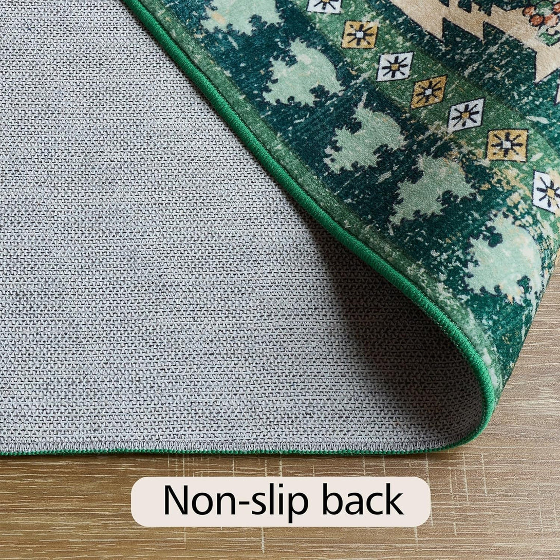 5X7 Ft Green Washable Area Rug, Non-Slip Soft Boho Indoor/Outdoor Rug for Bedroom, Living Room, Kitchen, Patio, Office, Entryway, Kids, & Runners