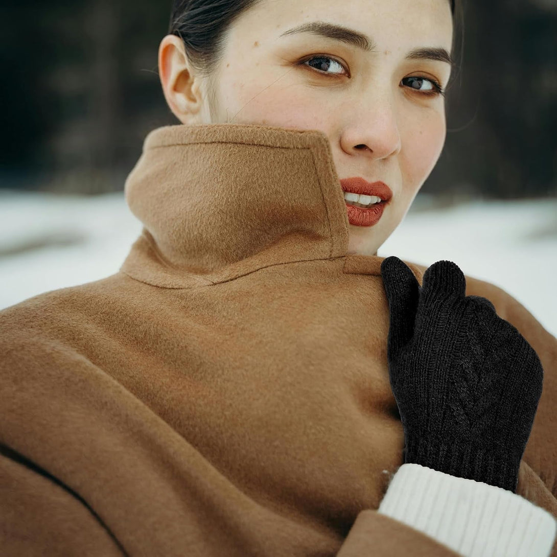 Achiou Women Winter Gloves, Touch Screen Texting Gloves, Elastic Soft Warm Knit Lined, One Size