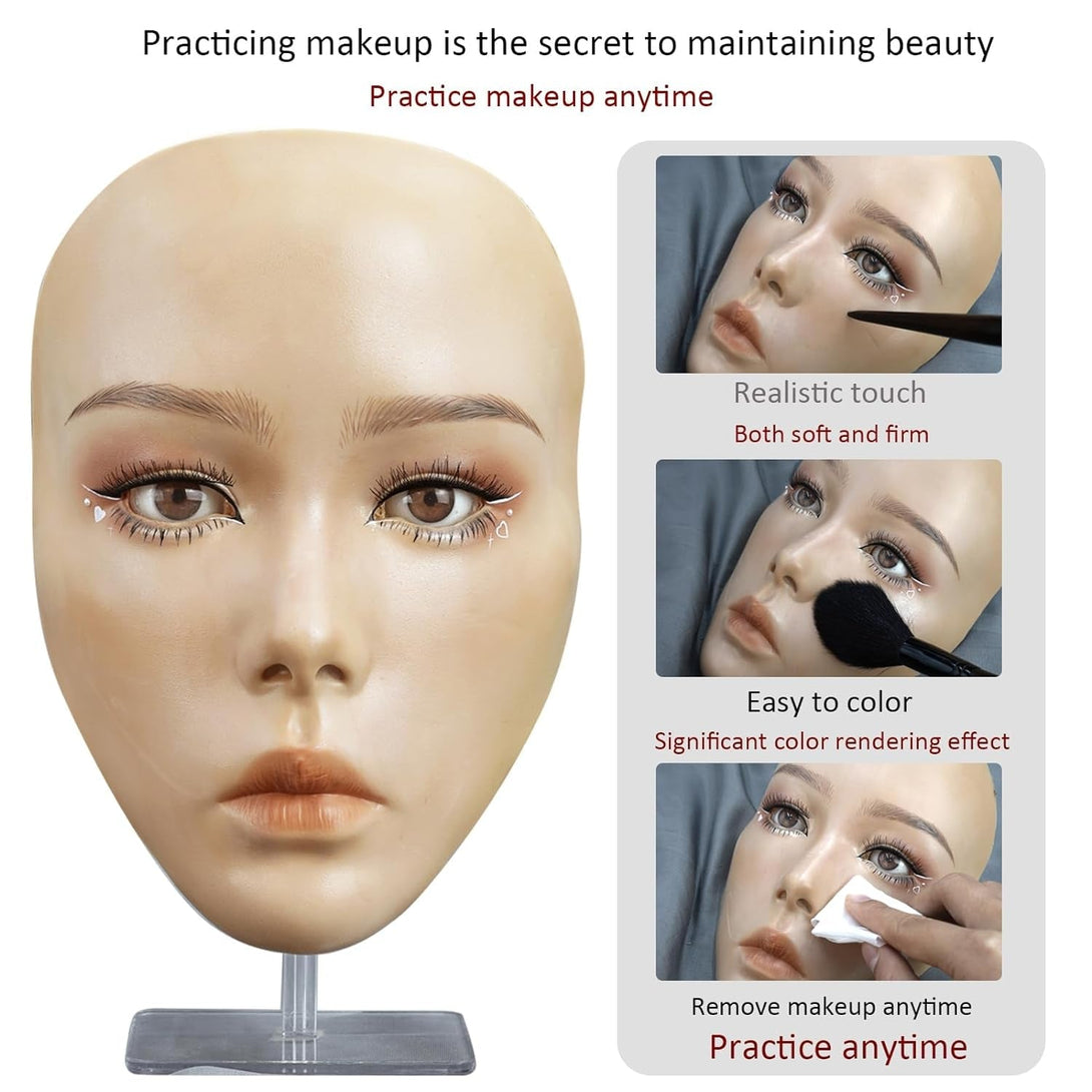 5D Makeup Practice Face Board, Silicone Makeup Mannequin Face, Reusable Beginner Practice Eye Makeup Face, Eye Fake Silicone, Makeup Artist Full Face Practice Eyelash Eye Shadow Eyeliner Pen Simulatio