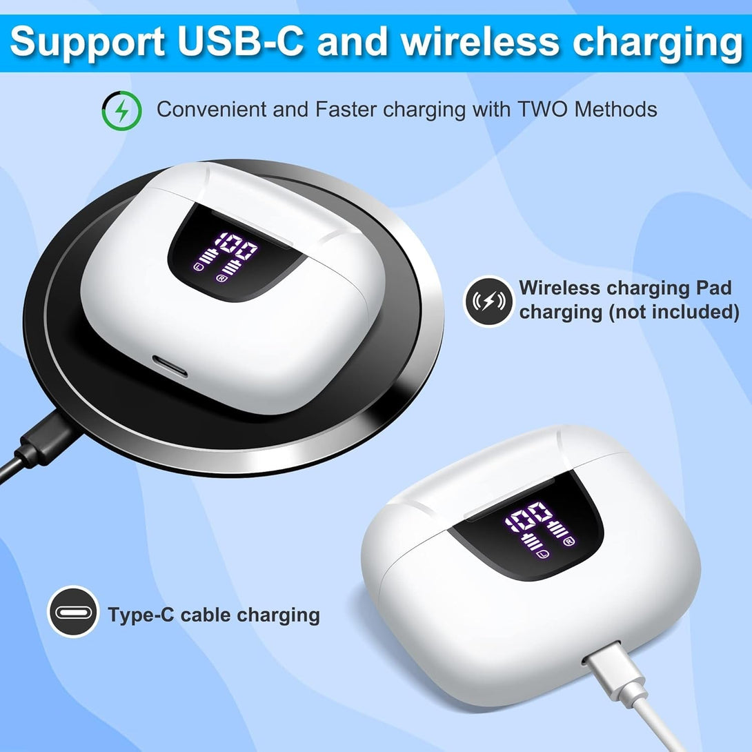 HYIEAR Wireless Earbuds, Bluetooth Earbuds V5.3, 40H Playtime, LED Display, IPX5 Waterproof Bluetooth Headphones with Mic, Support Wireless Charging