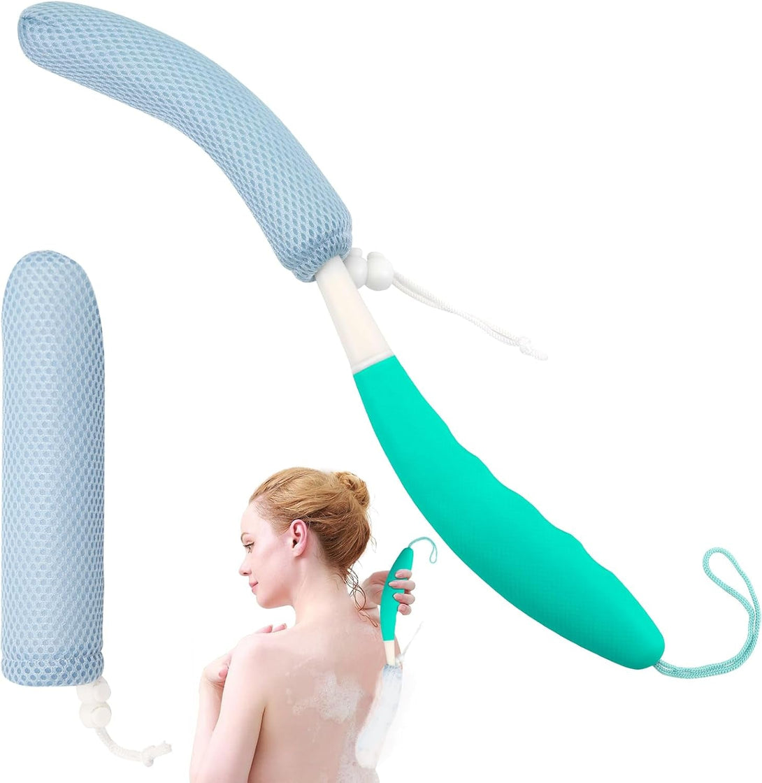 Shower Back Brush with Long Handle, 15.35" Body Brush, Long Handled Sponge Body Exfoliator, Loofah Back Scrubber for Men Women, Aid Bathing