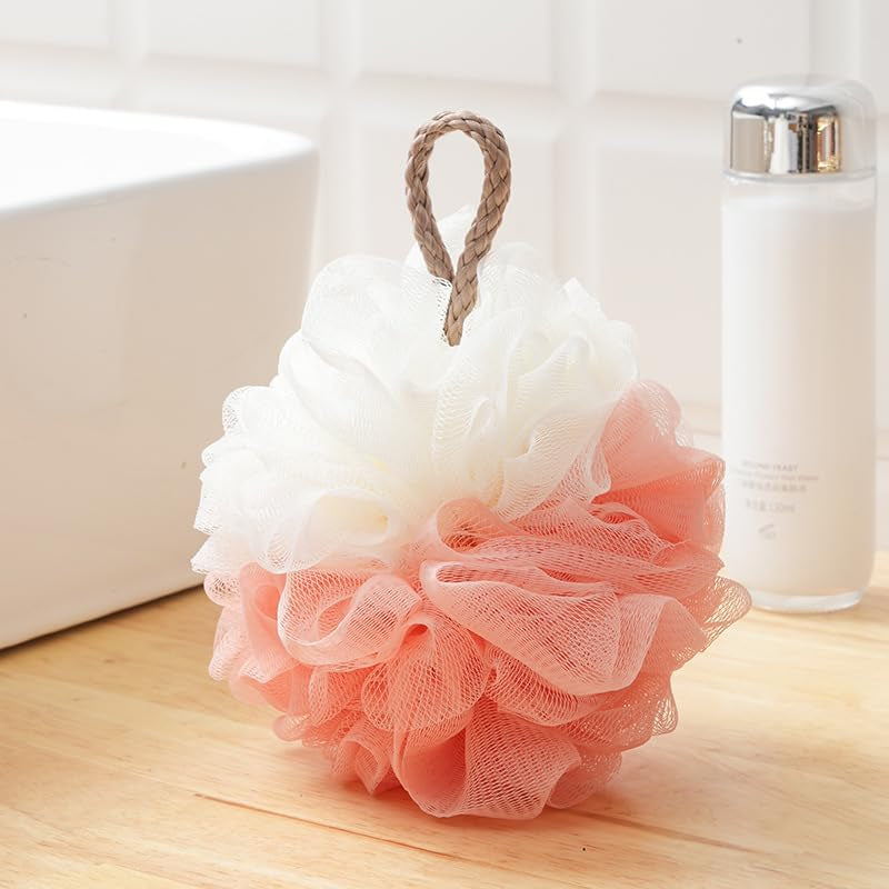 3 Pcs/50G Bath Shower Loofah,Loofah Sponge,Loofah Cloth,Shower Loofahs for Women, Men, Teenager(Pink Grey Lotus)