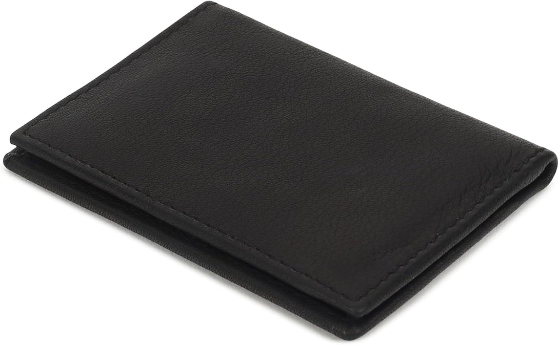 Leatherboss Genuine Leather Small Slim Bifold Wallet | Credit, Debit, ID Card Holder | Compact & Stylish with Clear ID Windows | Gift for Men, Black