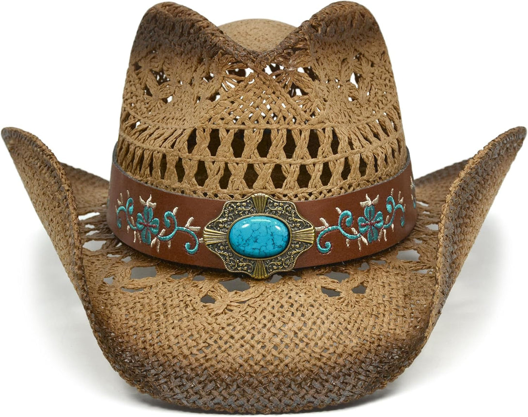 Cowgirl Hats for Women Straw Cowboy Hat Western Beach Sun Hat with Shapeable Brim for Coastal Cowgirl