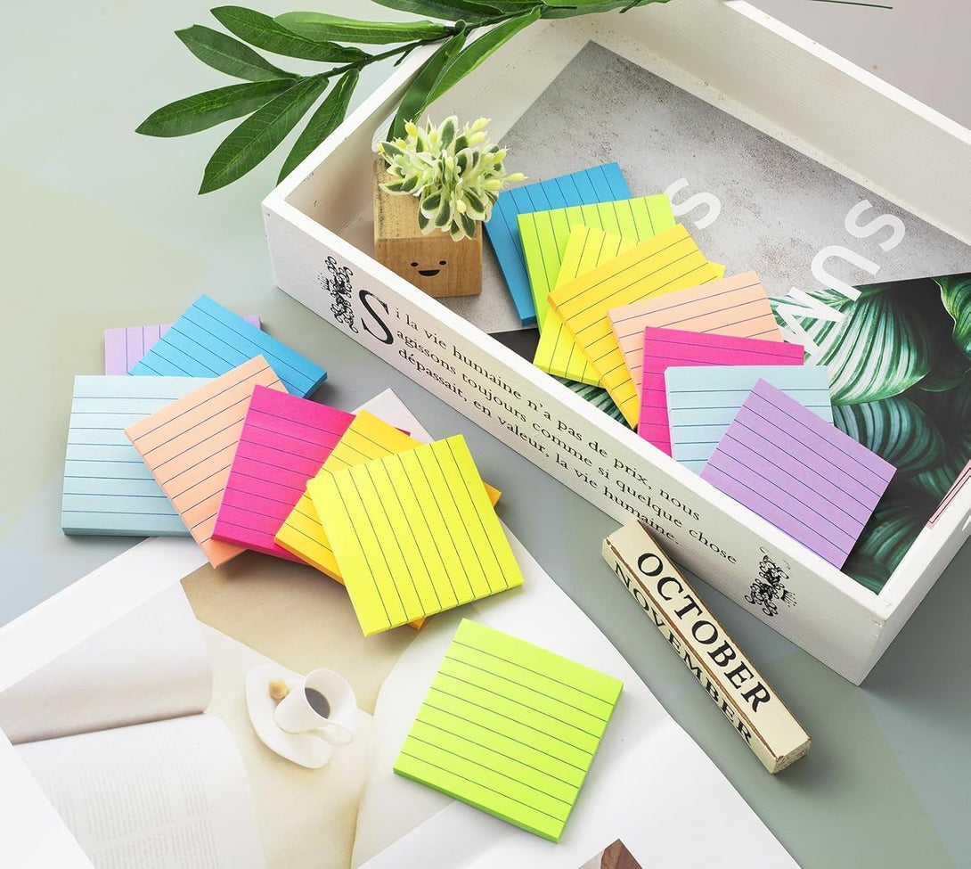 (16 Pack) Lined Sticky Notes 3X3 in Post Ruled Stickies Super Sticking Power Memo Pads Bright Colors