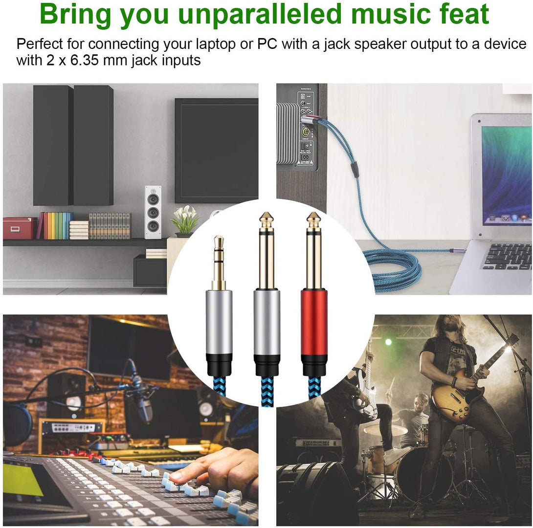 3.5Mm to 2 X 6.35 Mm Cable 15Ft,1/8 to 1/4 Stereo Cable 3.5Mm TRS to Dual 6.35Mm TS Y Splitter Breakout Cord，For PC, Computer Sound Card, Mixer, Multimedia Speaker, Home Stereo System