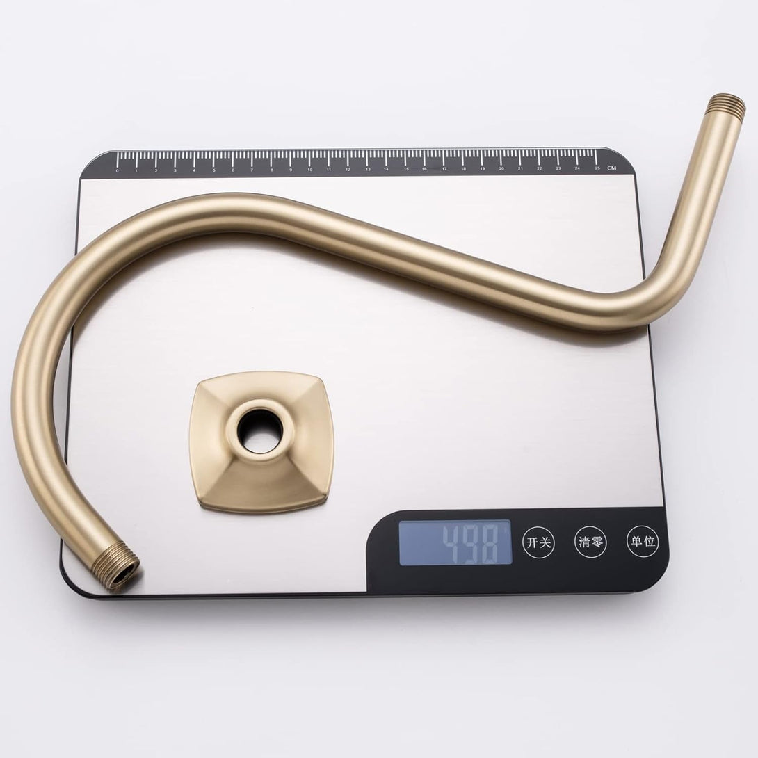 13 Inch High Rise S Shape Shower Extension Arm with Flange,Brushed Gold Shower Head Extender Arm Wall Mounted,Standard 1/2" Connection-Bathroom Accessory,Sw-91098-13Bg.