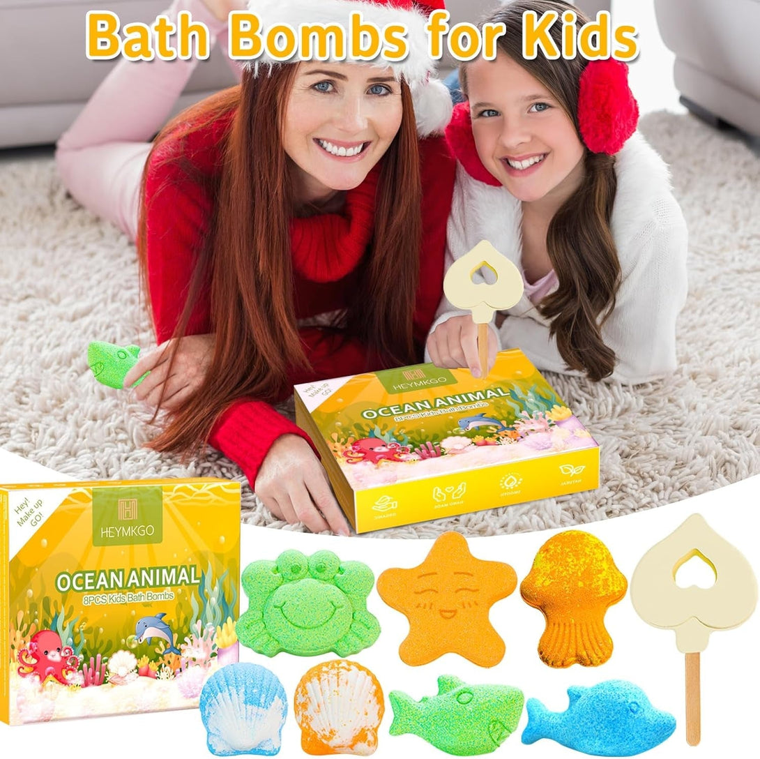 HEYMKGO Bath Bombs for Women and Kids, 8PCS Handmade Natural Boys Girls Fizzy Bubble Bath Bomb Gift Kit for Birthday Christmas Cute Women Relaxing Bath Bombs Set