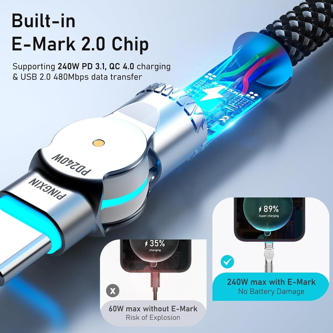 USB C to USB C Cable 10FT 240W, 180°Rotating USB C Cable Braided Type C Charger Cable Fast Charge for Iphone 16/16Pro/16Plus/16Promax,Macbook Air,Ipad Pro,Pixel,Samsung Galaxy S23/S24 Ultra-Black