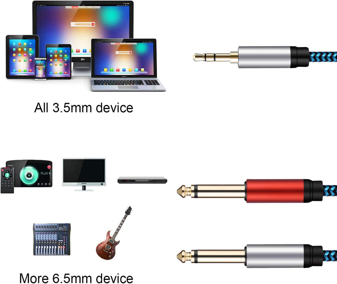 3.5Mm to 2 X 6.35 Mm Cable 15Ft,1/8 to 1/4 Stereo Cable 3.5Mm TRS to Dual 6.35Mm TS Y Splitter Breakout Cord，For PC, Computer Sound Card, Mixer, Multimedia Speaker, Home Stereo System