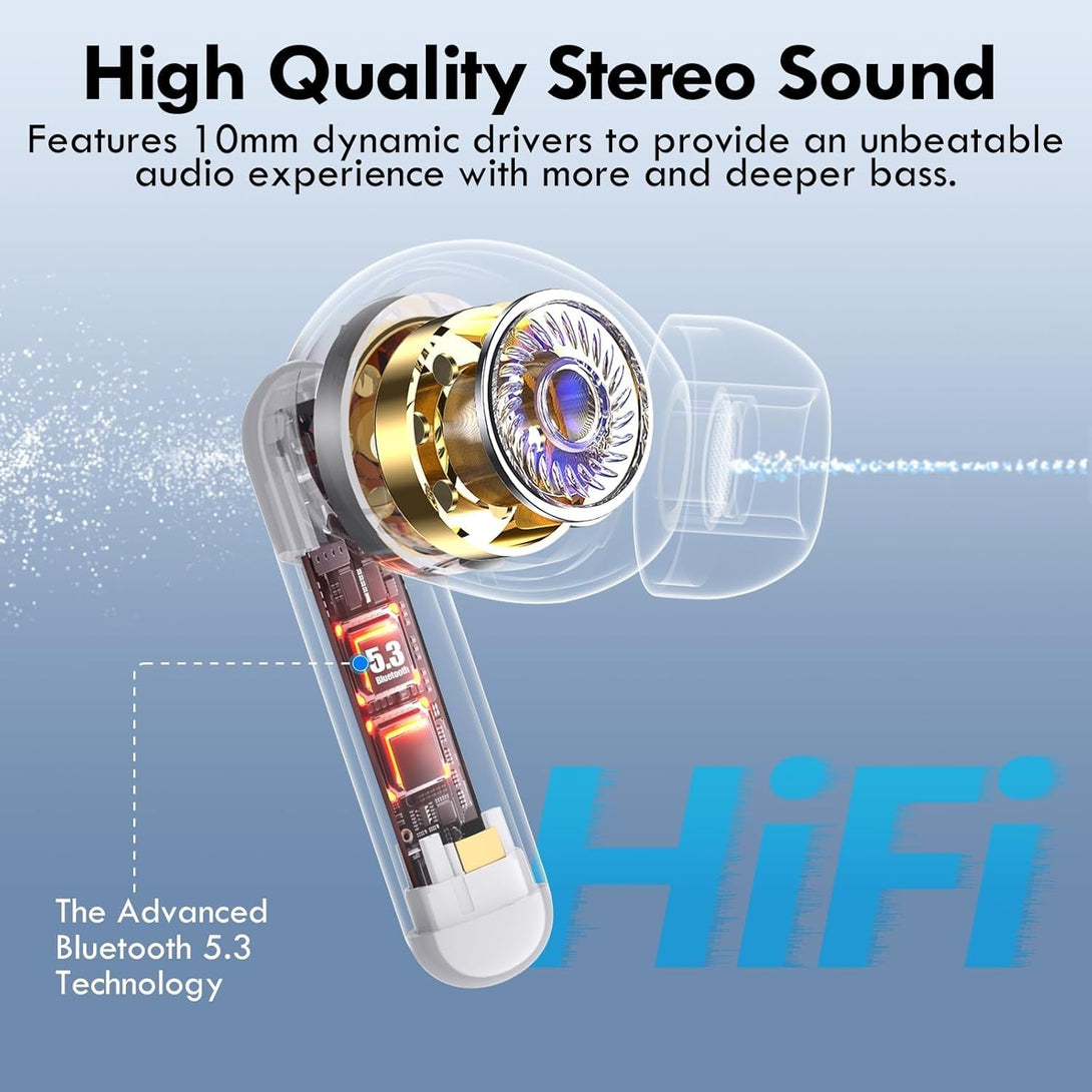 Kurdene Wireless Earbuds, Bluetooth 5.3 in Ear Buds Light Weight Headphones with Deep Bass Sound,48 Hours Playtime Headset,Clear Calls Earphones with Mics for Sports Workout White