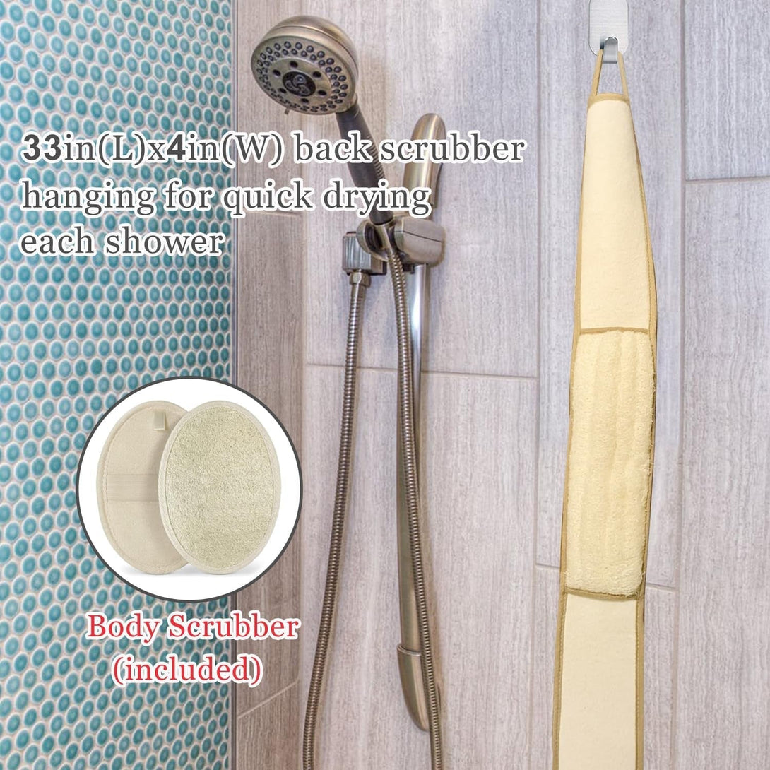 Exfoliating Natural Loofah Back Scrubber Loofah Sponge Back Scrubber for Shower, Deep Clean Your Back & Relax Your Body Bath Shower Scrubber for Men Women