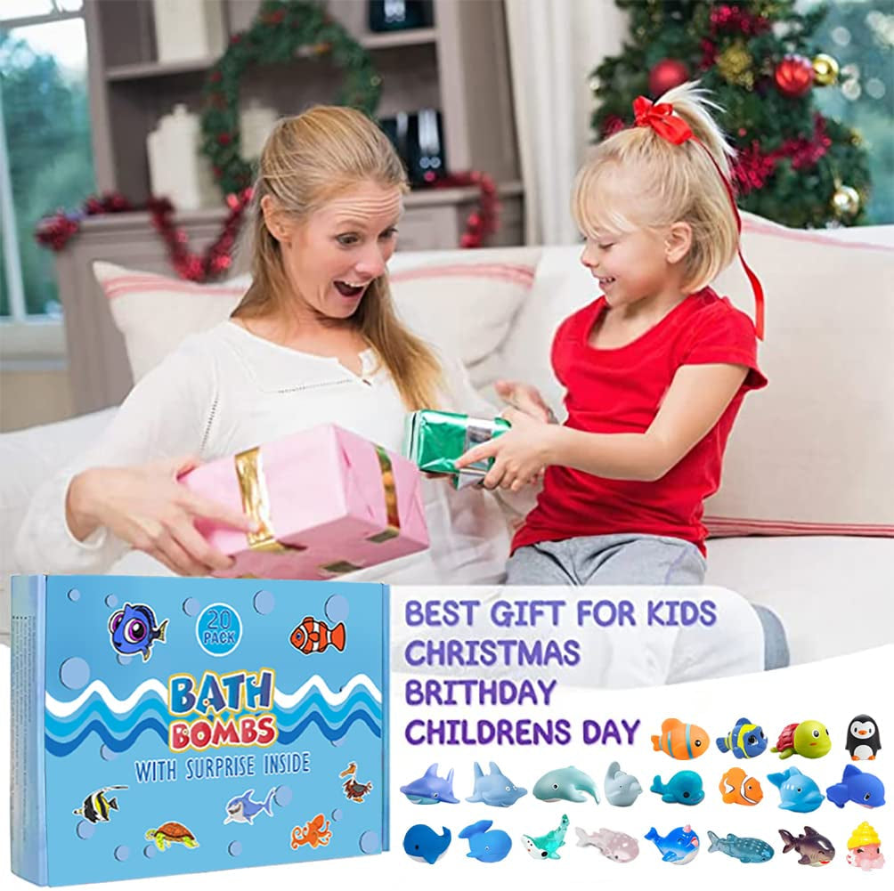 Bath Bomb Gift Set with Surprise Inside, 20 Pack Organic Bath Bombs for Kids, Kids Safe Handmade Fizzy Balls for Kid, Ideal Birthday Gift for Kids, Boys, Girls