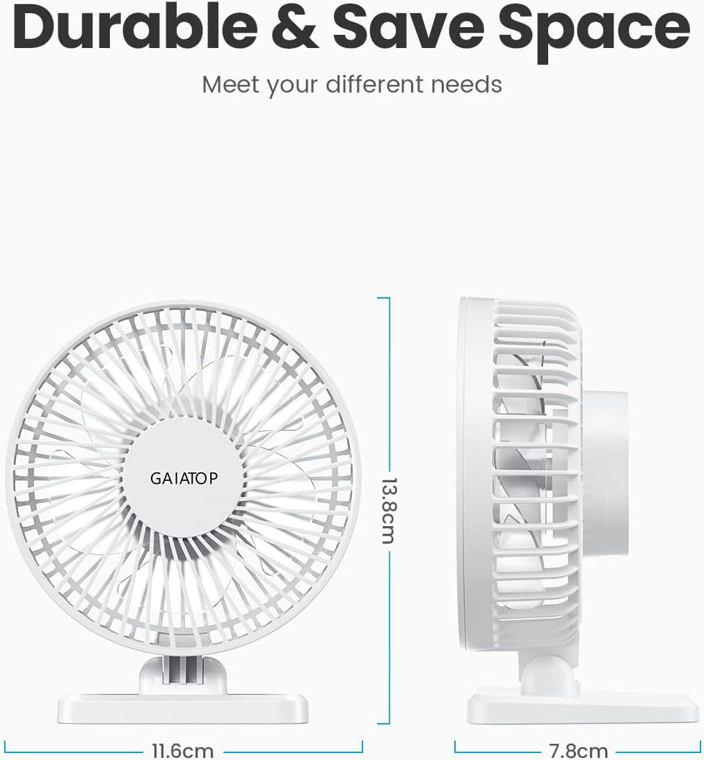 Gaiatop USB Desk Fan, Small but Powerful, Personal Portable Quiet 3 Speeds, Adjustable Mini Table Desktop Fan for Cooling Home Office Car Summer Travel Gifts White