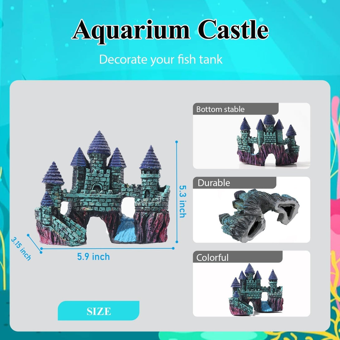13 Pieces Aquarium Decorations Kit, Fish Tank Decorations Set Small Resin Castle and Rockery Betta Fish Cave Hideout Coral Artificial Plastic Plants Ornament Accessories
