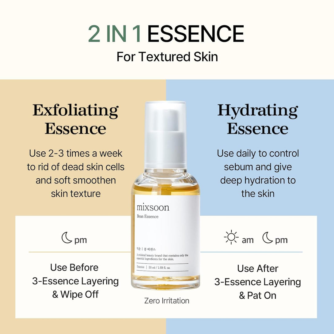 Mixsoon Bean Essence Exfoliating Hydrating Korean Skin Care Glass Skin Hyaluronic Acid Serum (1.01 Fl Oz([Pack of 1))