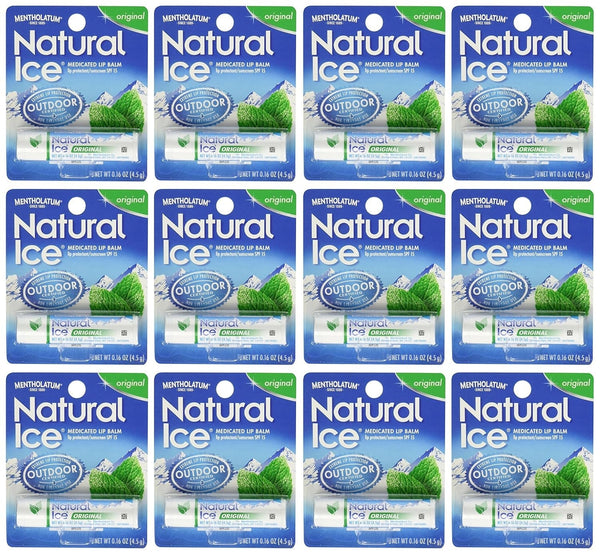 Mentholatum Natural Ice Medicated Lip Protectant Sunscreen, 0.16 Ounce (Pack of 12)