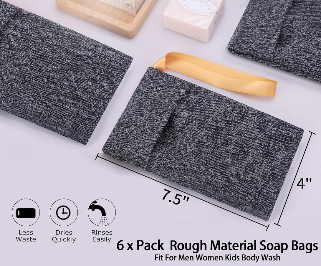 Antimbee 6-Pack Soap Pocket Exfoliating Soap Saver Pouch, Body Scrubber Rough Sponge Exfoliator for Bath or Shower, Gray Mesh Bar Soap Foam Lather Pouch