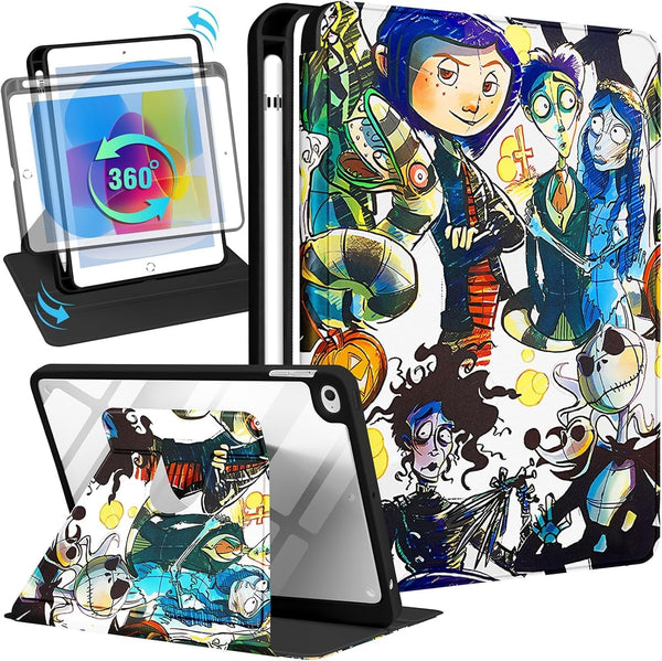 Rotate Case for Ipad Mini 5 2019/Mini 4 2015 7.9" - 360 Degree Rotating Case with Pencil Holder for Women Girl Kid Teen Girly Cartoon Protective for Ipad Mini 5Th Generation Case, Terror